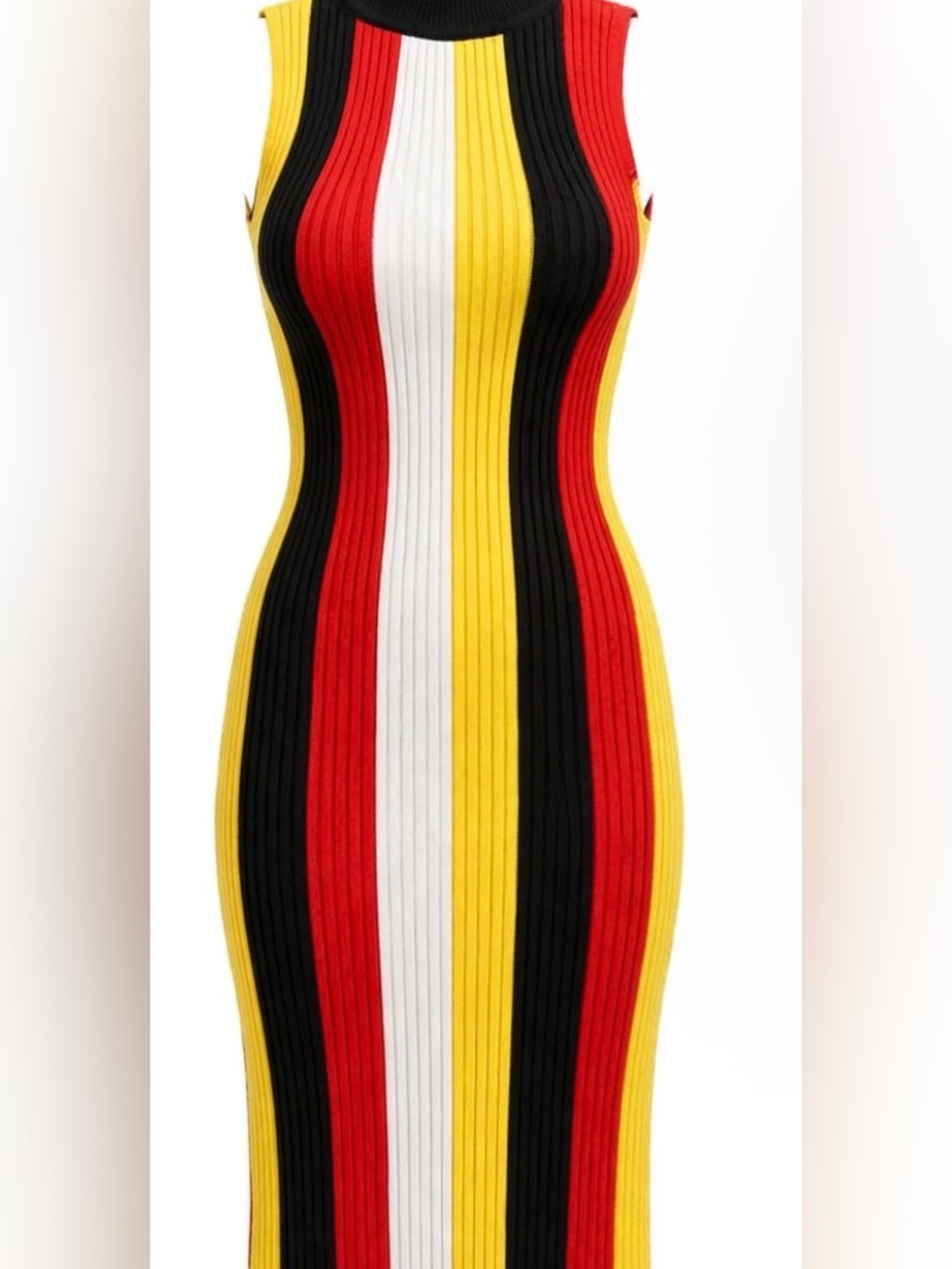 Sleeveless Ribbed Bodycon Dress in Red, Yellow, Black & White